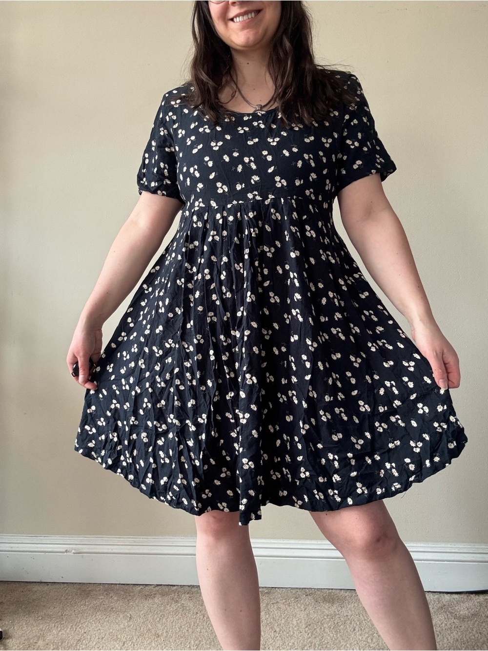 Vintage Navy Floral Short Sleeve Swing Dress